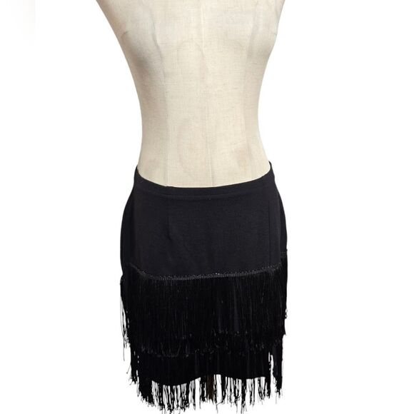 EXPRESS Black Fringe Mini Skirt - Picture 1 of 7